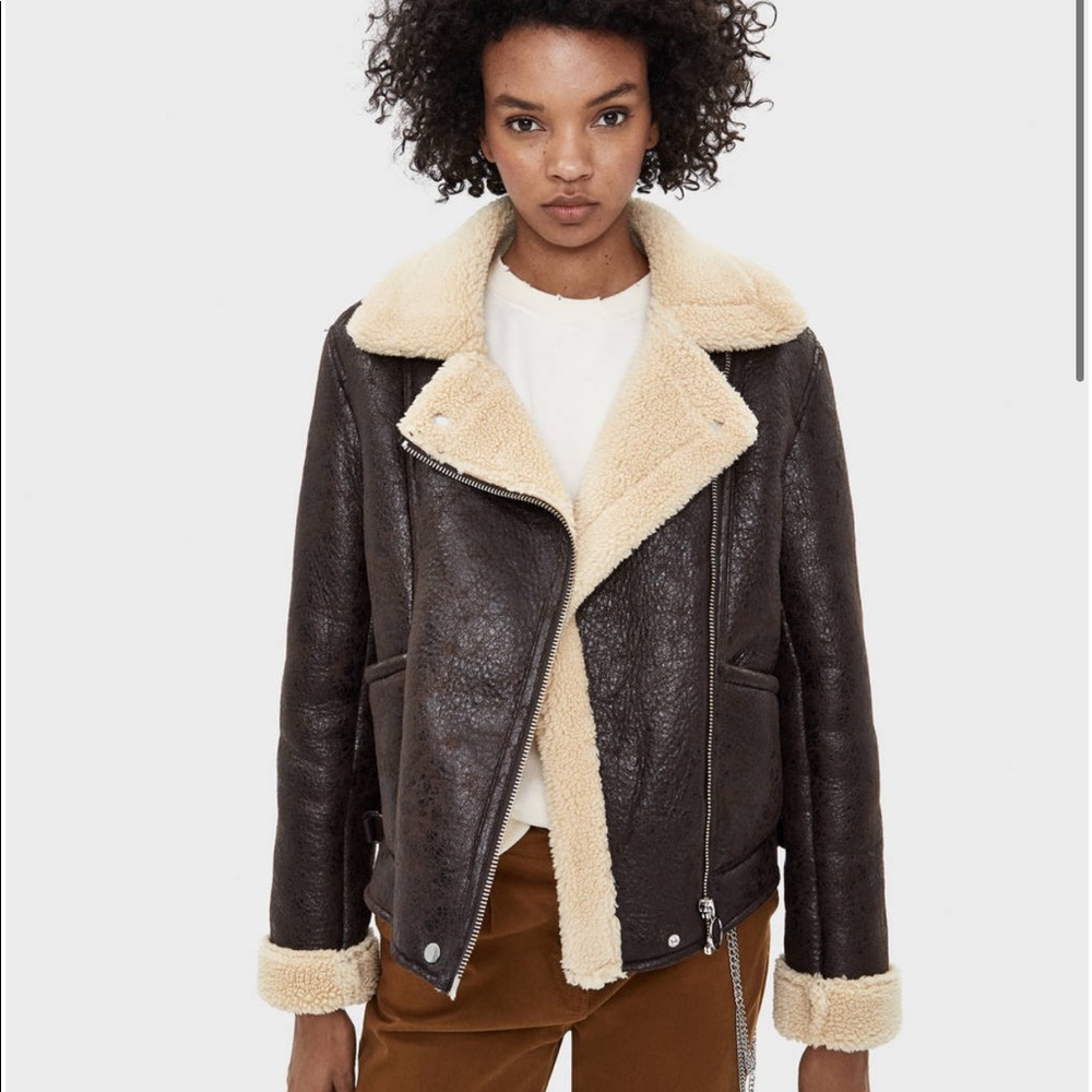 bershka double faced with faux shearling jacket